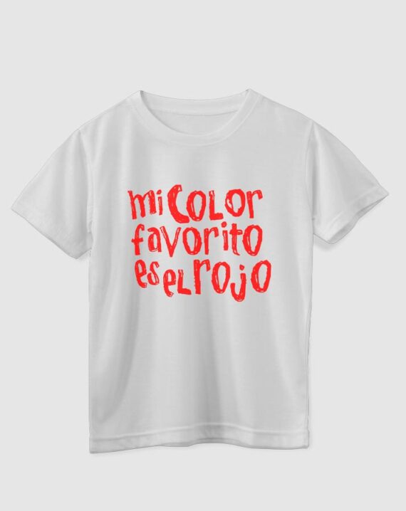 Camiseta niño/a blanco letras rojas “Mi color favorito el rojo”