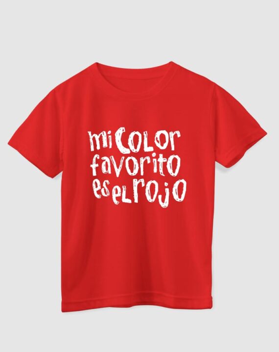Camiseta niño/a rojo letras blancas “Mi color favorito el rojo”
