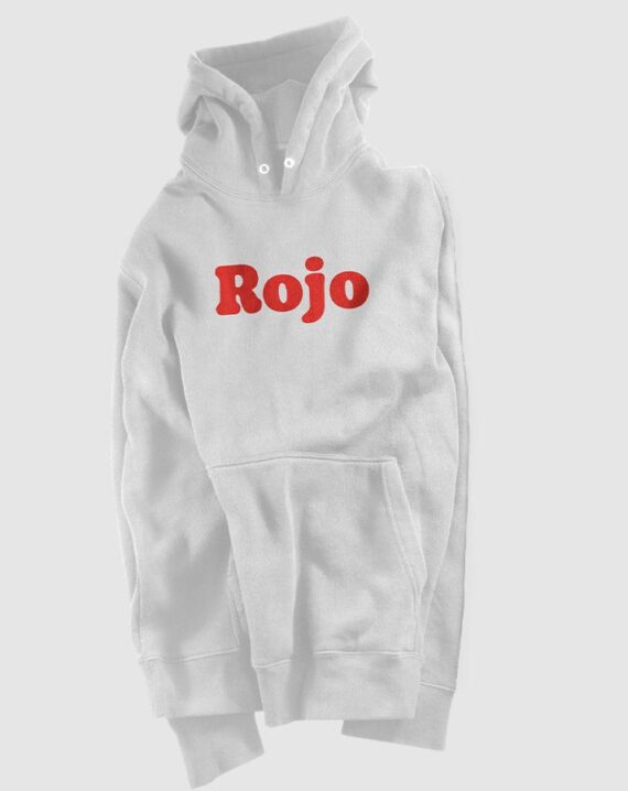 Sudadera color blanco texto "rojo" en rojo