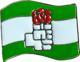 Pin bandera de Andalucía con el Puño y la Rosa