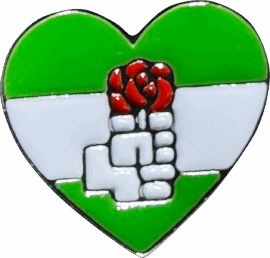 Pin corazón de Andalucía con el Puño y la Rosa