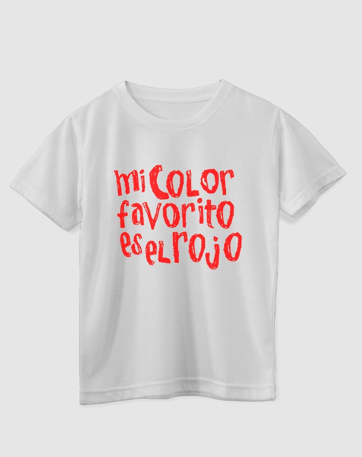 Samarreta nen/a blanc lletres vermelles “El meu color preferit el vermell”