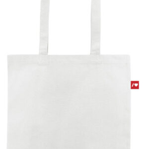 Bolsa Canvas blanca texto “rojo” con etiqueta textil cosida barra corazón