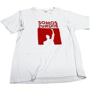 Camiseta Somos Zurdos blanca logo rojo