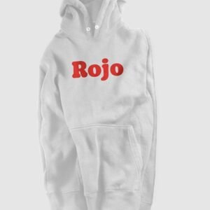 Sudadera color blanco texto "rojo" en rojo