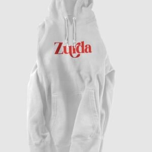 "Ezkertiarra" testua gorriz duen sudadera zuria