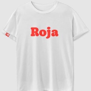 Camiseta color blanco texto "roja" en rojo y en la manga impreso
