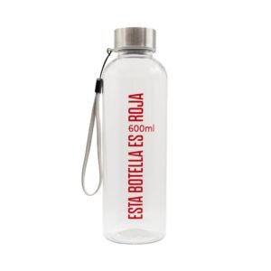 Esta botella é transparente e vermella.